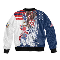 United States 4th Of July Sleeve Zip Bomber Jacket USA Eagle Statue Of Librerty