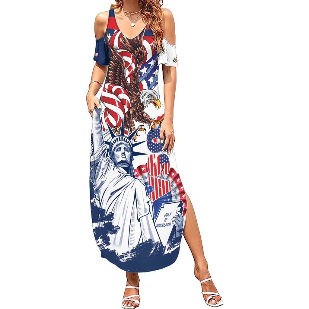 United States 4th Of July Summer Maxi Dress USA Eagle Statue Of Librerty