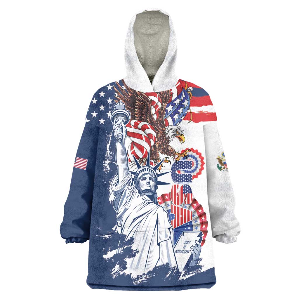 United States 4th Of July Wearable Blanket Hoodie USA Eagle Statue Of Librerty