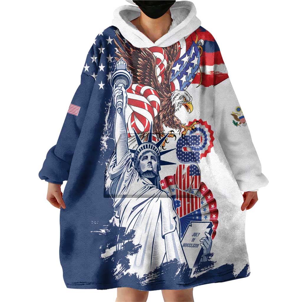 United States 4th Of July Wearable Blanket Hoodie USA Eagle Statue Of Librerty
