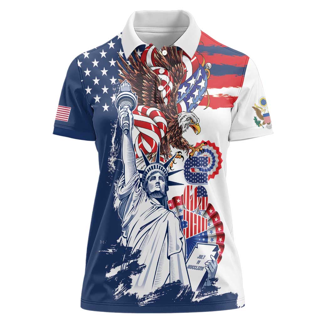 United States 4th Of July Women Polo Shirt USA Eagle Statue Of Librerty