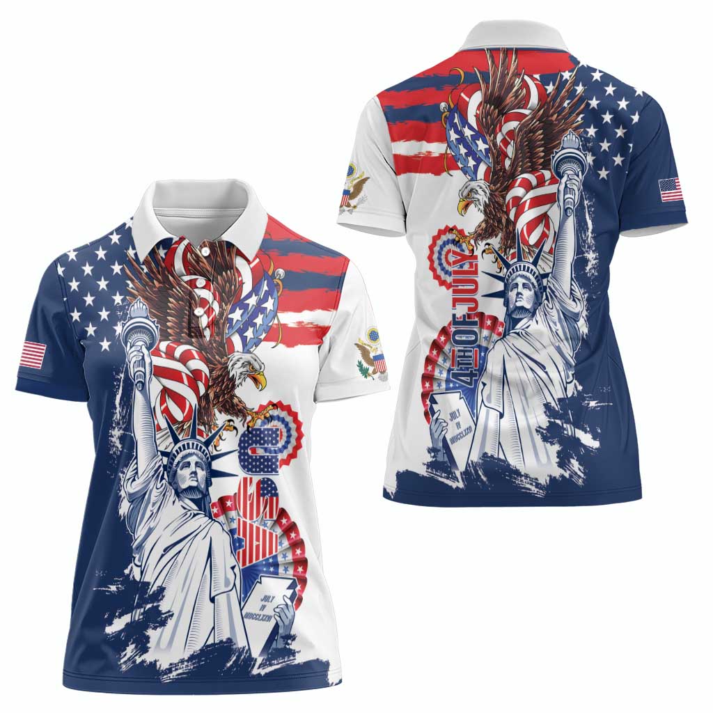 United States 4th Of July Women Polo Shirt USA Eagle Statue Of Librerty