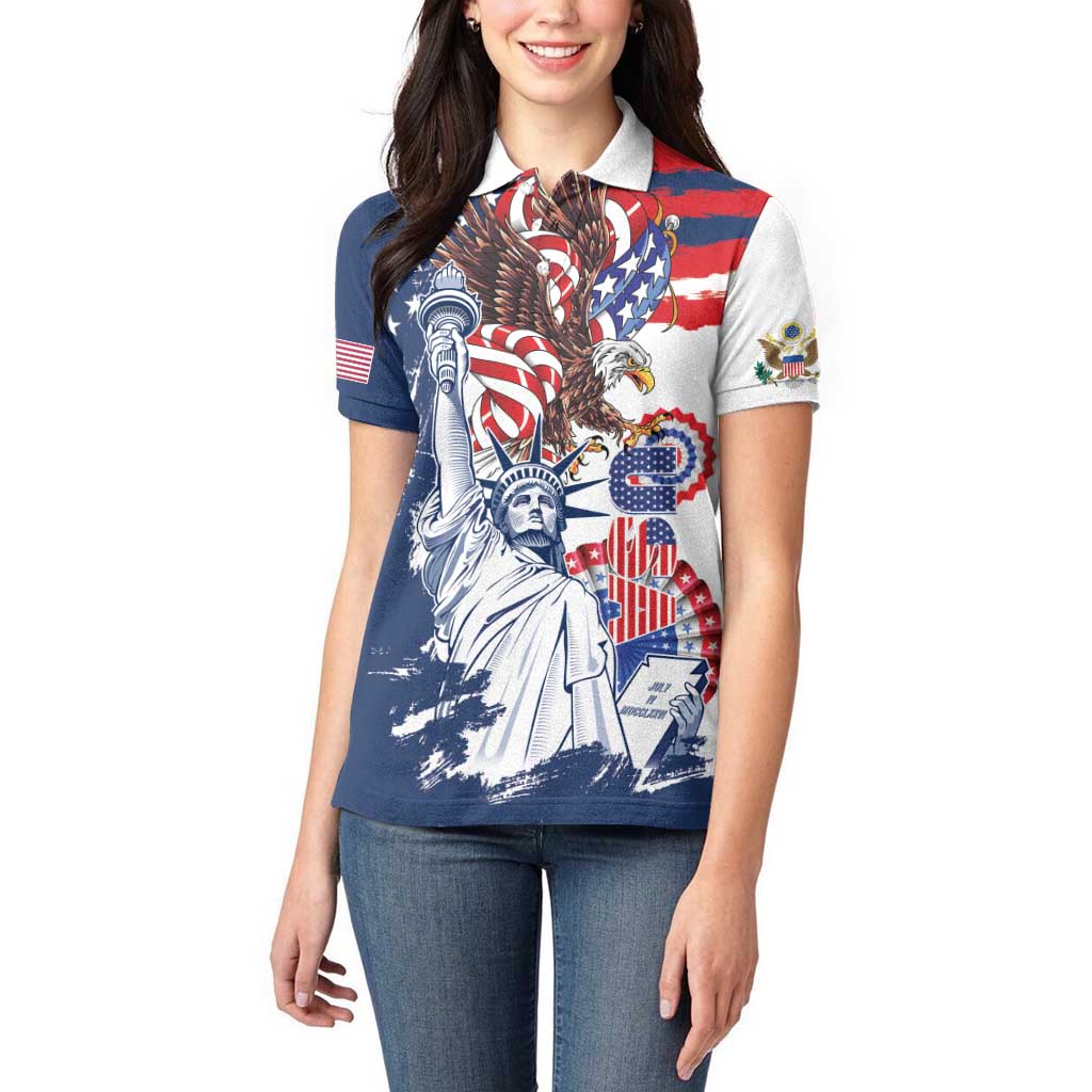 United States 4th Of July Women Polo Shirt USA Eagle Statue Of Librerty