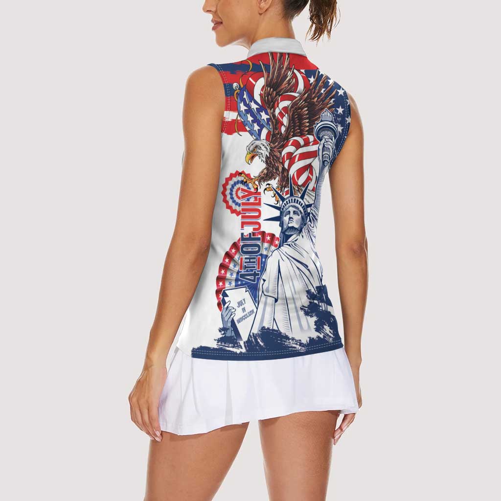 United States 4th Of July Women Sleeveless Polo Shirt USA Eagle Statue Of Librerty