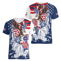 United States 4th Of July Women V-Neck T-Shirt USA Eagle Statue Of Librerty