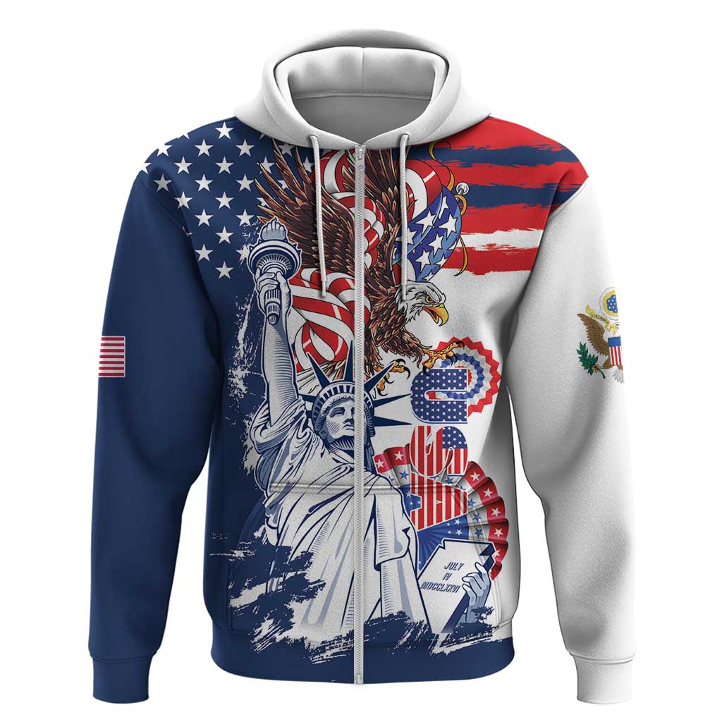 United States 4th Of July Zip Hoodie USA Eagle Statue Of Librerty