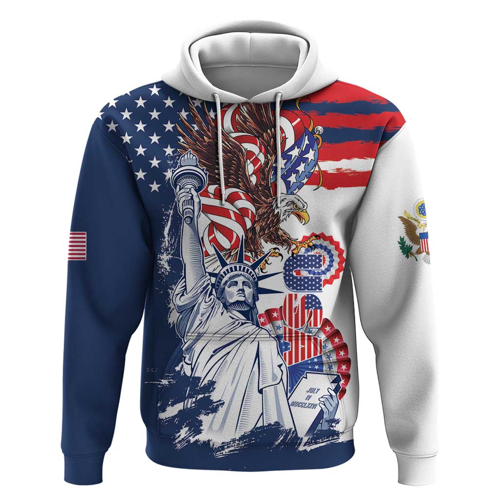 United States 4th Of July Zip Hoodie USA Eagle Statue Of Librerty