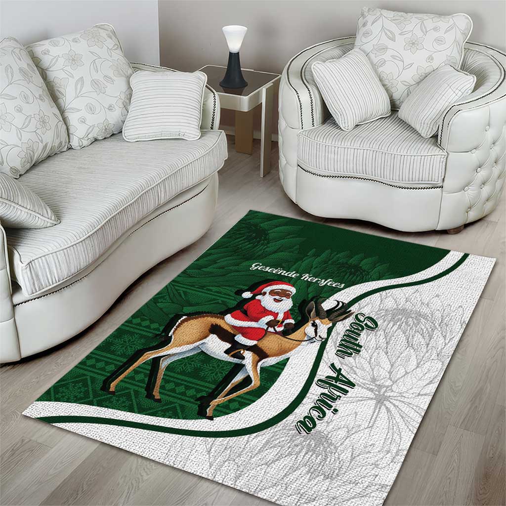 South Africa Christmas In July Area Rug Geseende Kersfees Springbok Black Santa