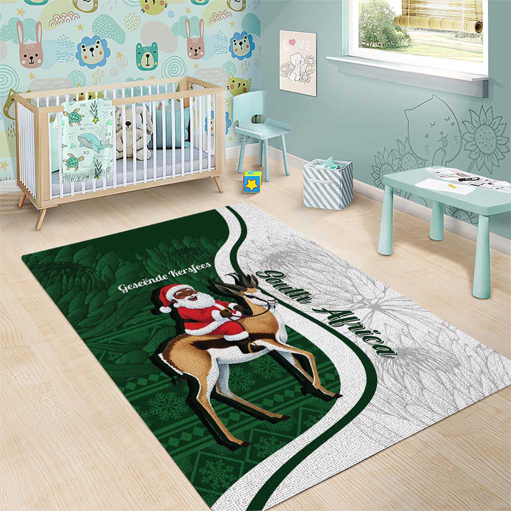 South Africa Christmas In July Area Rug Geseende Kersfees Springbok Black Santa