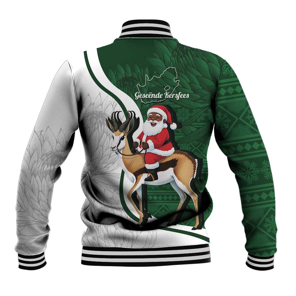 South Africa Christmas In July Baseball Jacket Geseende Kersfees Springbok Black Santa