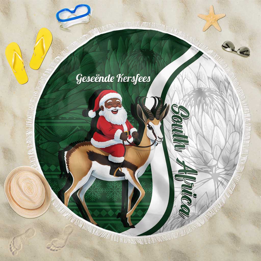 South Africa Christmas In July Beach Blanket Geseende Kersfees Springbok Black Santa