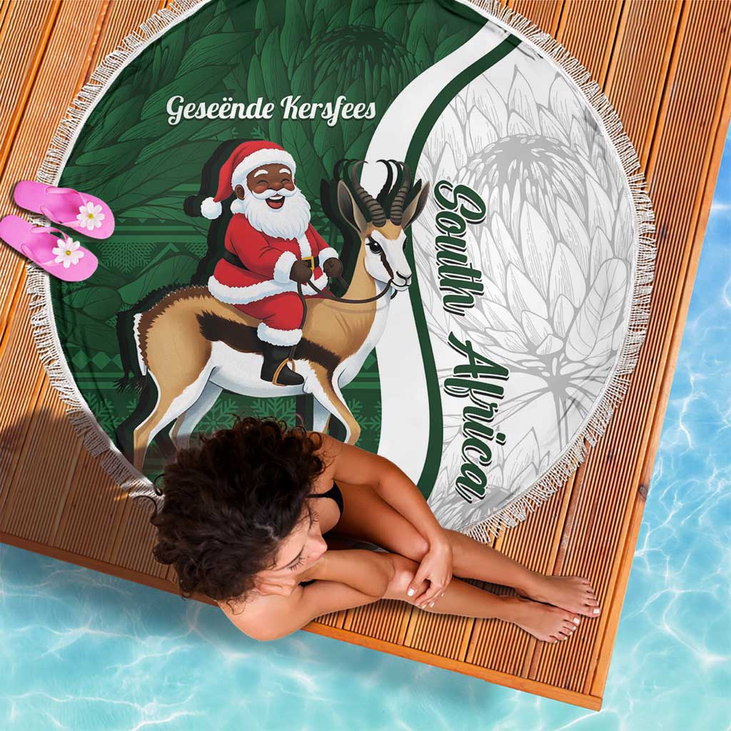 South Africa Christmas In July Beach Blanket Geseende Kersfees Springbok Black Santa