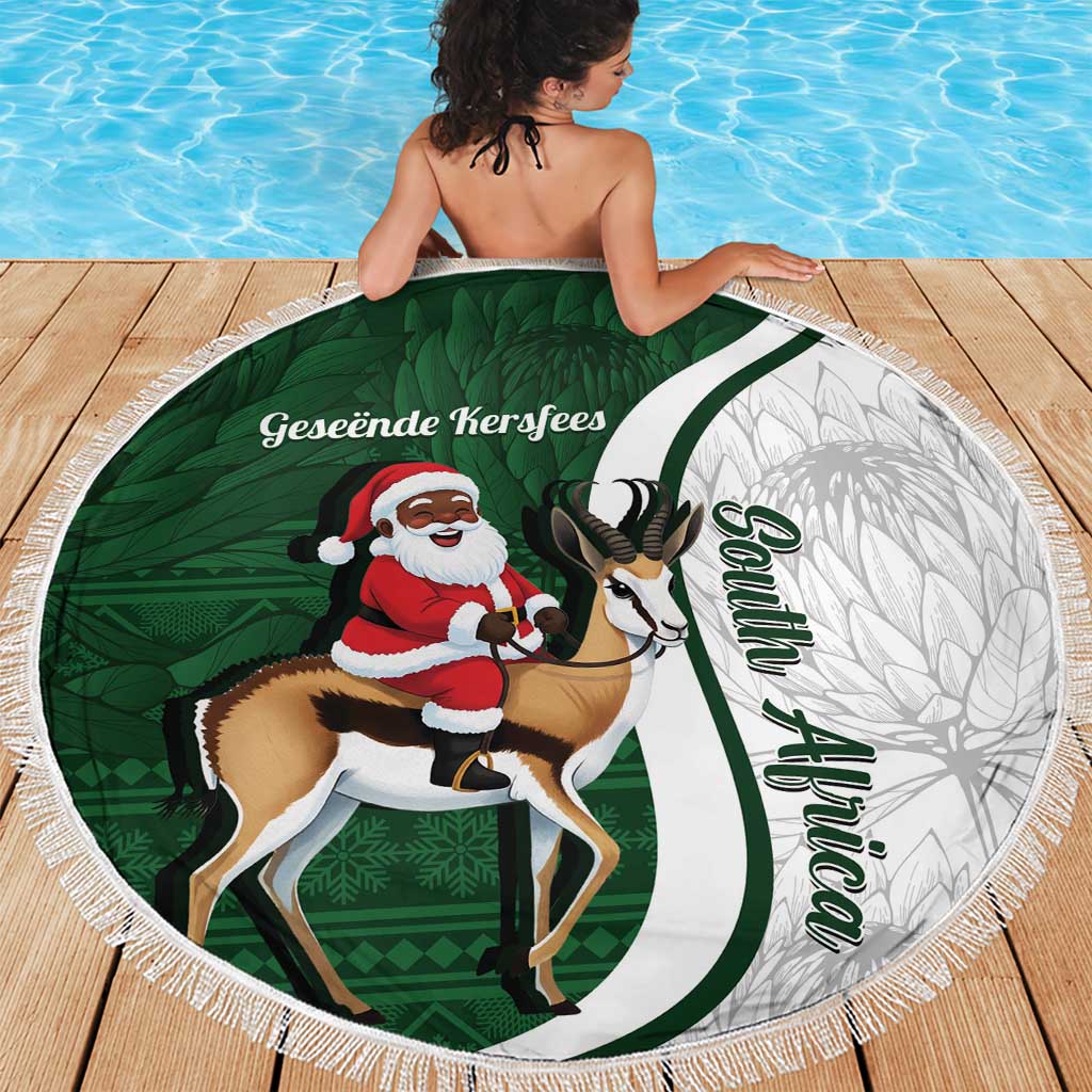 South Africa Christmas In July Beach Blanket Geseende Kersfees Springbok Black Santa