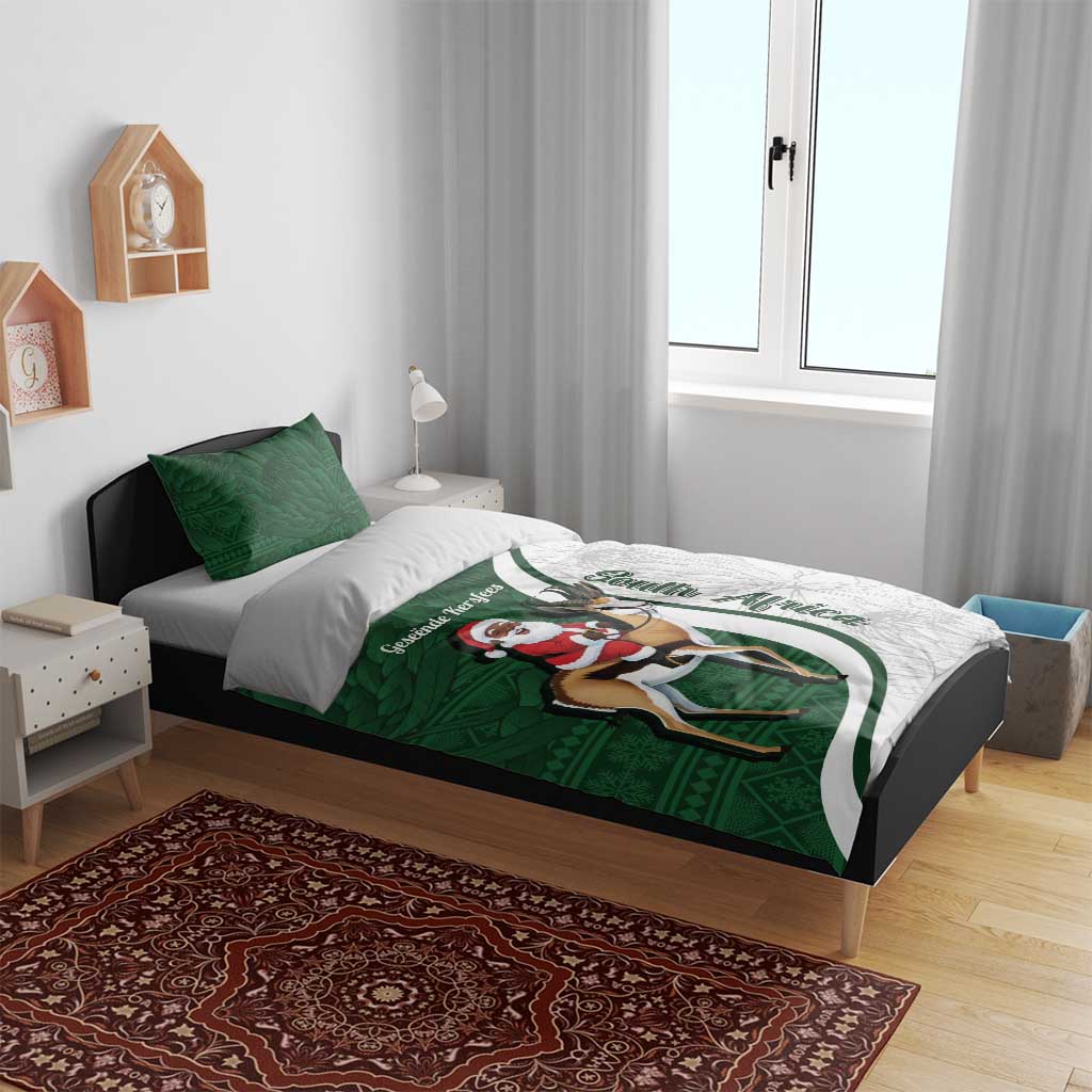 South Africa Christmas In July Bedding Set Geseende Kersfees Springbok Black Santa