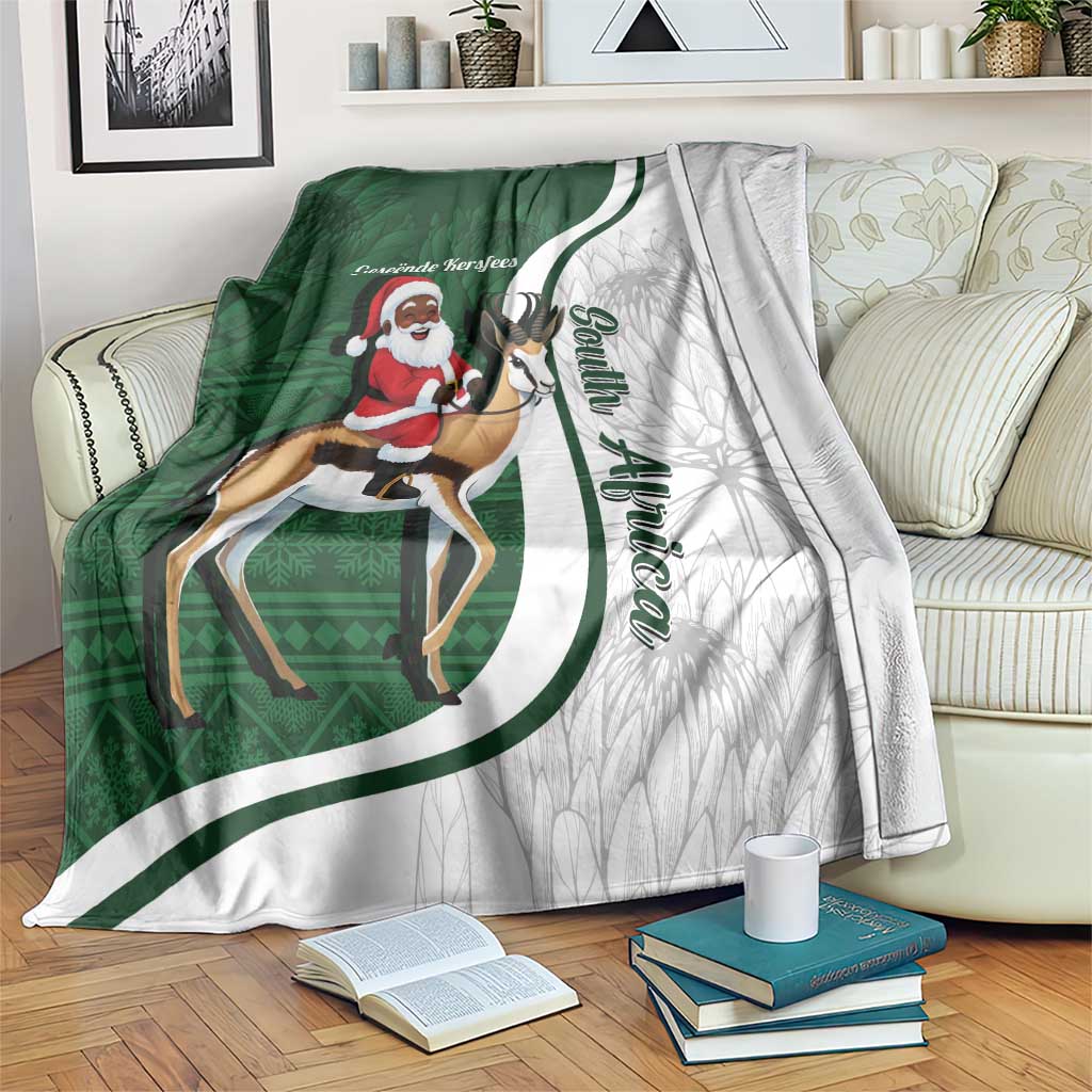 South Africa Christmas In July Blanket Geseende Kersfees Springbok Black Santa