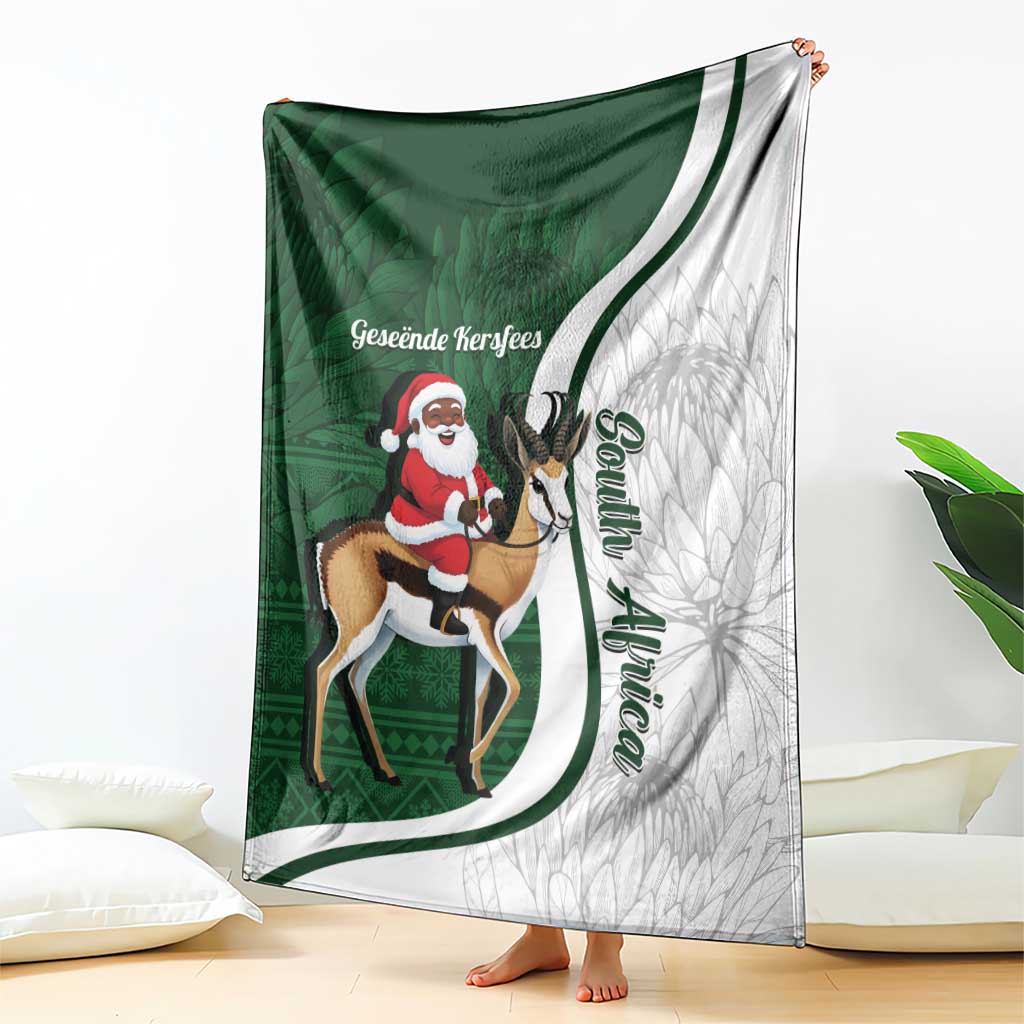 South Africa Christmas In July Blanket Geseende Kersfees Springbok Black Santa