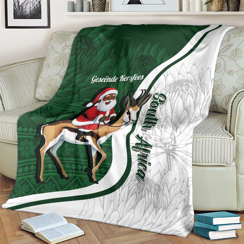 South Africa Christmas In July Blanket Geseende Kersfees Springbok Black Santa