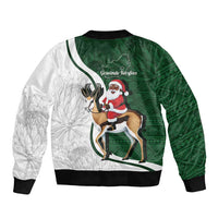 South Africa Christmas In July Bomber Jacket Geseende Kersfees Springbok Black Santa