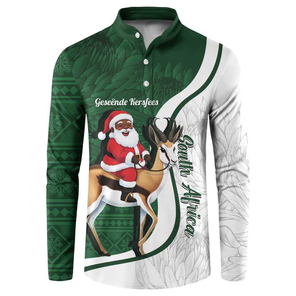 South Africa Christmas In July Button Sweatshirt Geseende Kersfees Springbok Black Santa