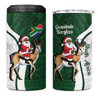 South Africa Christmas In July 4 in 1 Can Cooler Tumbler Geseende Kersfees Springbok Black Santa