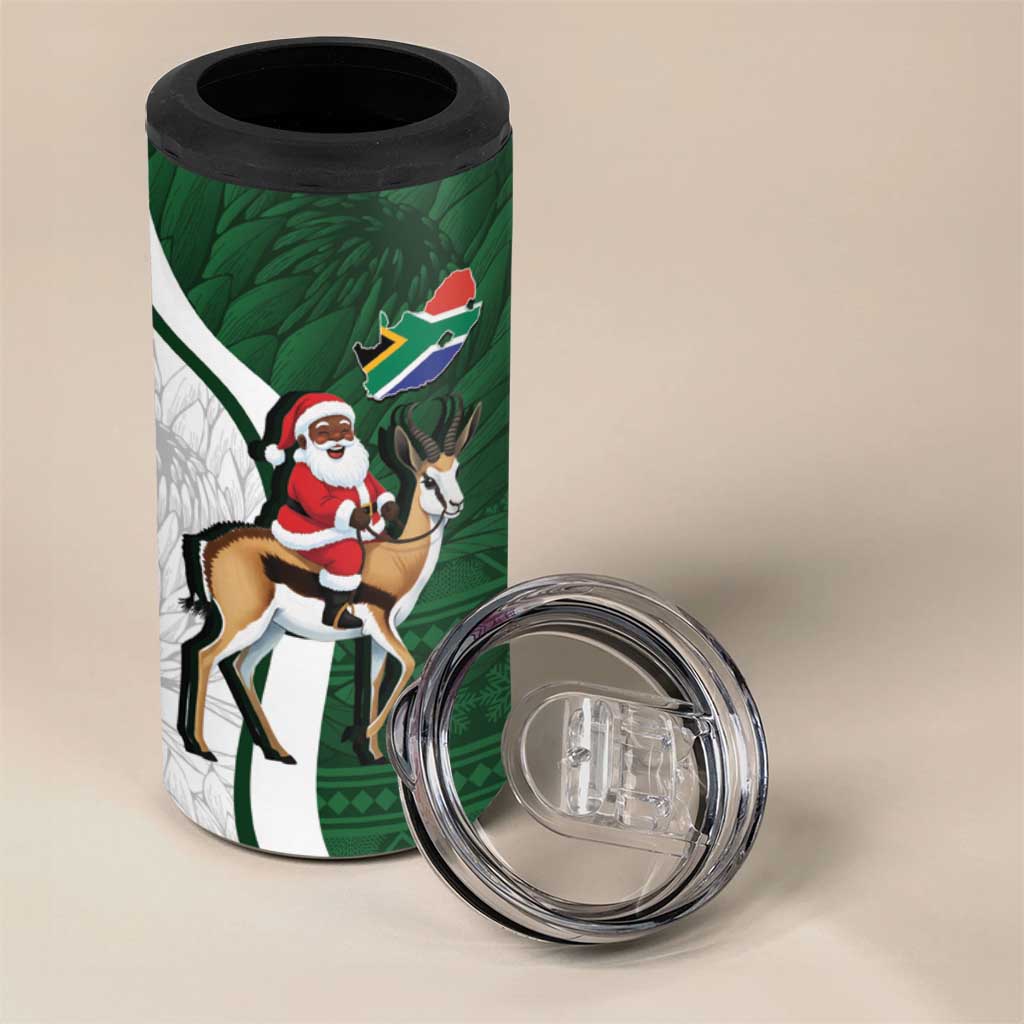 South Africa Christmas In July 4 in 1 Can Cooler Tumbler Geseende Kersfees Springbok Black Santa