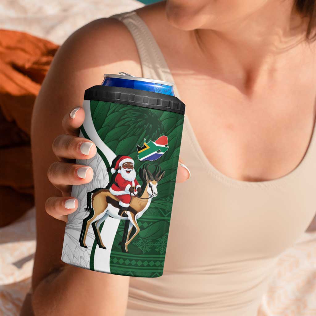 South Africa Christmas In July 4 in 1 Can Cooler Tumbler Geseende Kersfees Springbok Black Santa