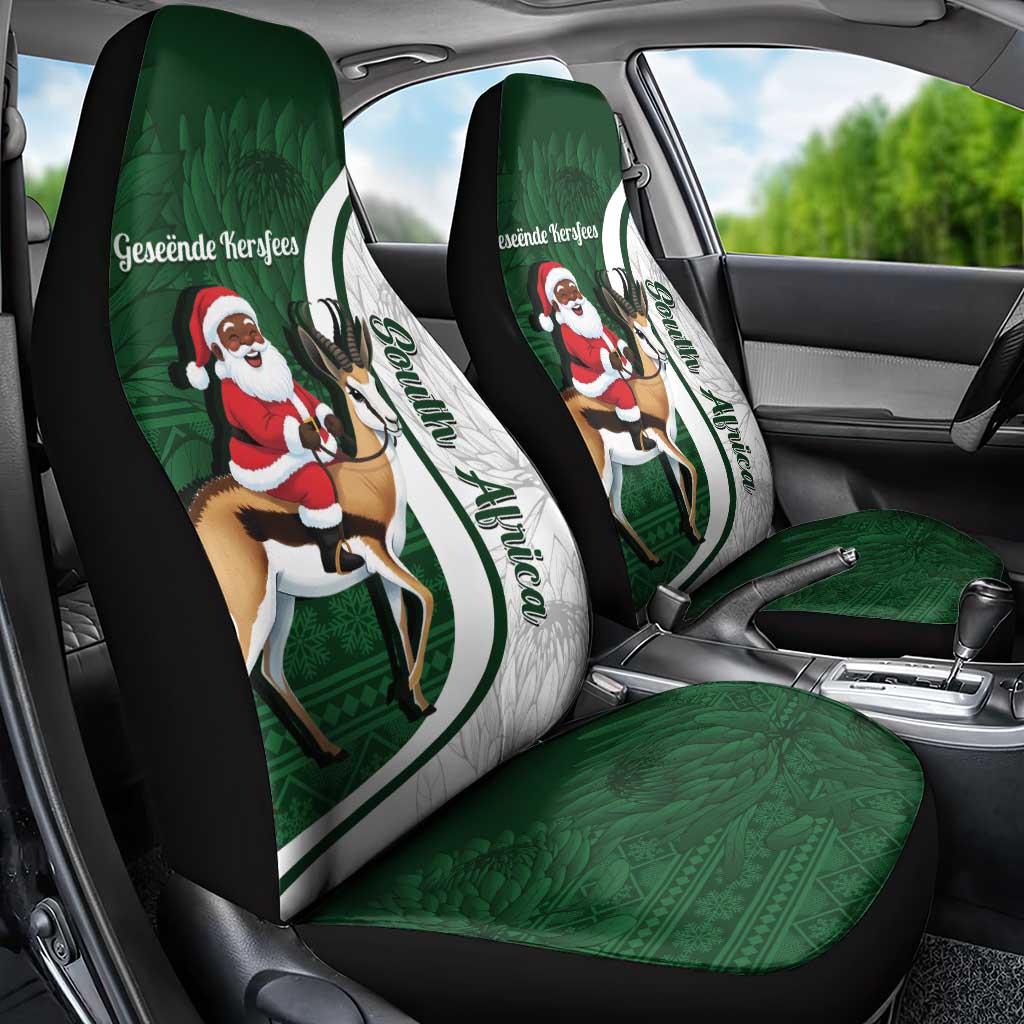 South Africa Christmas In July Car Seat Cover Geseende Kersfees Springbok Black Santa