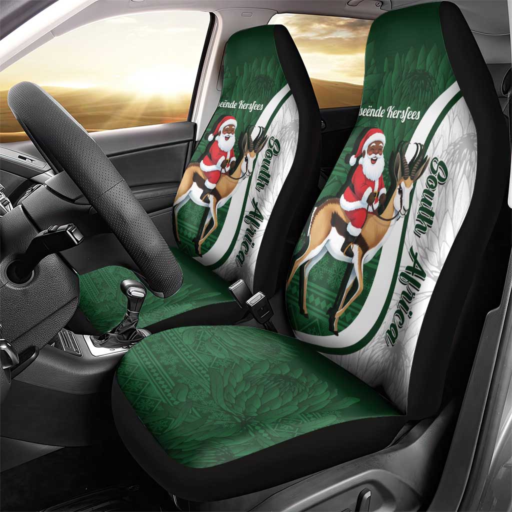 South Africa Christmas In July Car Seat Cover Geseende Kersfees Springbok Black Santa