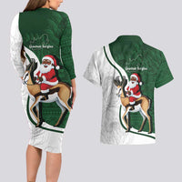 South Africa Christmas In July Couples Matching Long Sleeve Bodycon Dress and Hawaiian Shirt Geseende Kersfees Springbok Black Santa