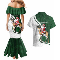 South Africa Christmas In July Couples Matching Mermaid Dress and Hawaiian Shirt Geseende Kersfees Springbok Black Santa
