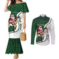 South Africa Christmas In July Couples Matching Mermaid Dress and Long Sleeve Button Shirt Geseende Kersfees Springbok Black Santa