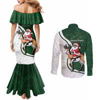 South Africa Christmas In July Couples Matching Mermaid Dress and Long Sleeve Button Shirt Geseende Kersfees Springbok Black Santa