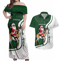 South Africa Christmas In July Couples Matching Off Shoulder Maxi Dress and Hawaiian Shirt Geseende Kersfees Springbok Black Santa