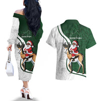 South Africa Christmas In July Couples Matching Off The Shoulder Long Sleeve Dress and Hawaiian Shirt Geseende Kersfees Springbok Black Santa