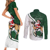 South Africa Christmas In July Couples Matching Short Sleeve Bodycon Dress and Long Sleeve Button Shirt Geseende Kersfees Springbok Black Santa