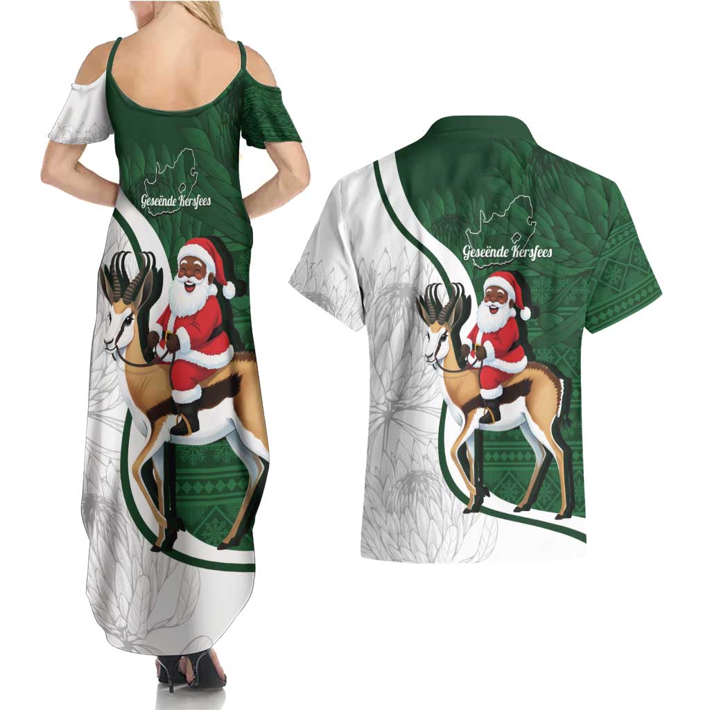 South Africa Christmas In July Couples Matching Summer Maxi Dress and Hawaiian Shirt Geseende Kersfees Springbok Black Santa