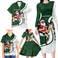 South Africa Christmas In July Family Matching Long Sleeve Bodycon Dress and Hawaiian Shirt Geseende Kersfees Springbok Black Santa