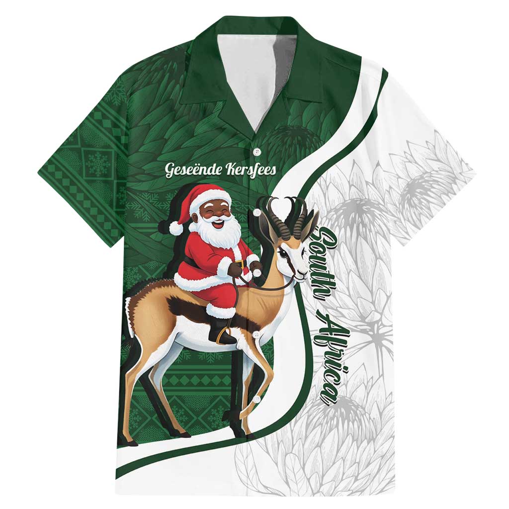 South Africa Christmas In July Family Matching Mermaid Dress and Hawaiian Shirt Geseende Kersfees Springbok Black Santa