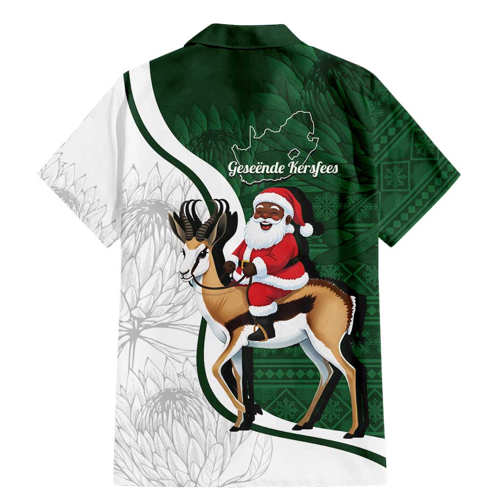 South Africa Christmas In July Family Matching Mermaid Dress and Hawaiian Shirt Geseende Kersfees Springbok Black Santa