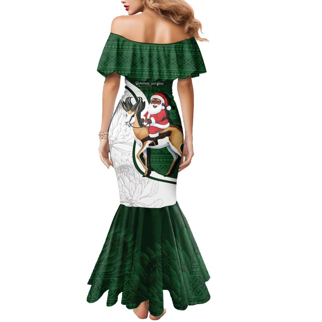 South Africa Christmas In July Family Matching Mermaid Dress and Hawaiian Shirt Geseende Kersfees Springbok Black Santa