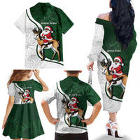 South Africa Christmas In July Family Matching Off The Shoulder Long Sleeve Dress and Hawaiian Shirt Geseende Kersfees Springbok Black Santa