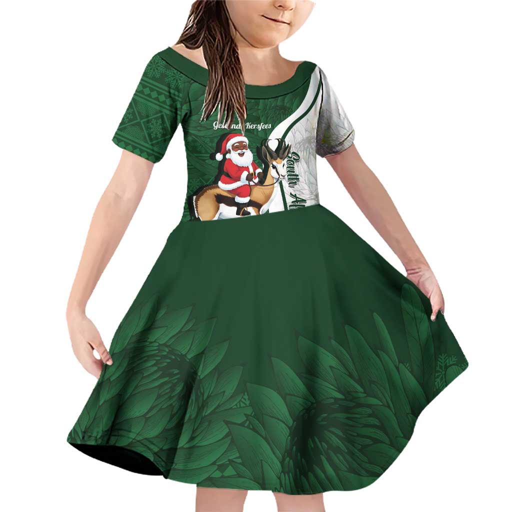 South Africa Christmas In July Family Matching Off Shoulder Short Dress and Hawaiian Shirt Geseende Kersfees Springbok Black Santa