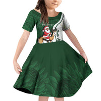 South Africa Christmas In July Family Matching Off Shoulder Short Dress and Hawaiian Shirt Geseende Kersfees Springbok Black Santa