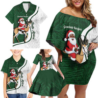 South Africa Christmas In July Family Matching Off Shoulder Short Dress and Hawaiian Shirt Geseende Kersfees Springbok Black Santa