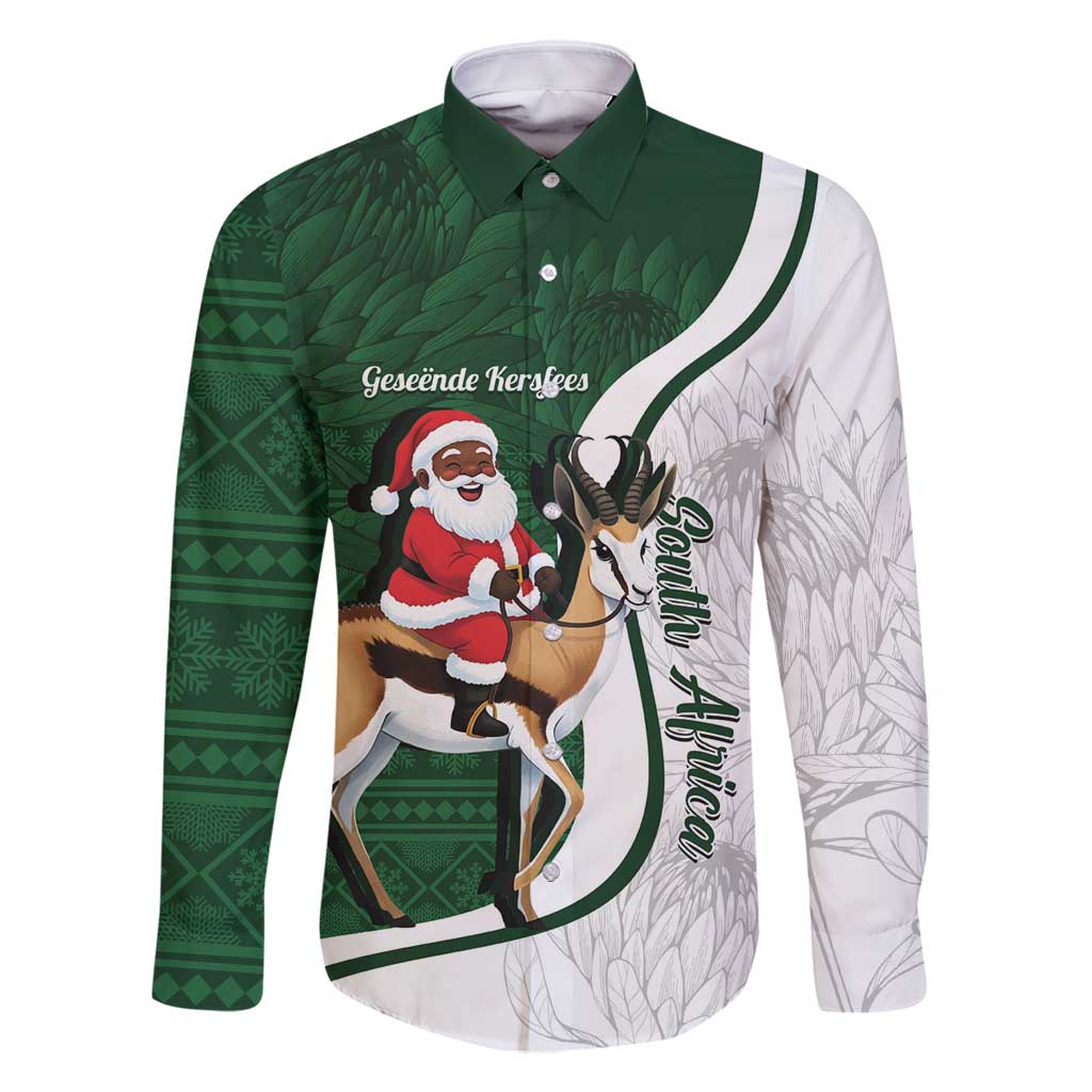 South Africa Christmas In July Family Matching Off Shoulder Short Dress and Hawaiian Shirt Geseende Kersfees Springbok Black Santa