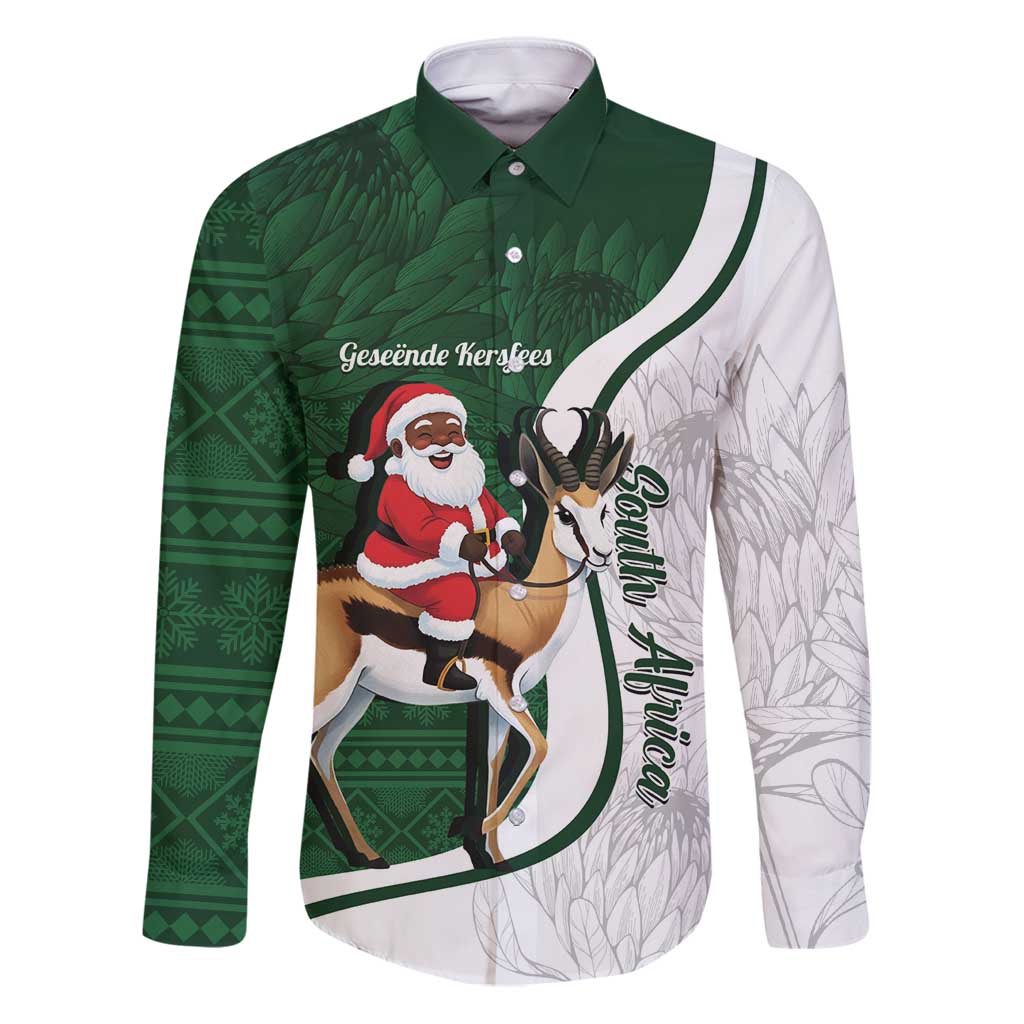South Africa Christmas In July Family Matching Puletasi and Hawaiian Shirt Geseende Kersfees Springbok Black Santa