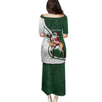 South Africa Christmas In July Family Matching Puletasi and Hawaiian Shirt Geseende Kersfees Springbok Black Santa