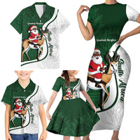 South Africa Christmas In July Family Matching Short Sleeve Bodycon Dress and Hawaiian Shirt Geseende Kersfees Springbok Black Santa