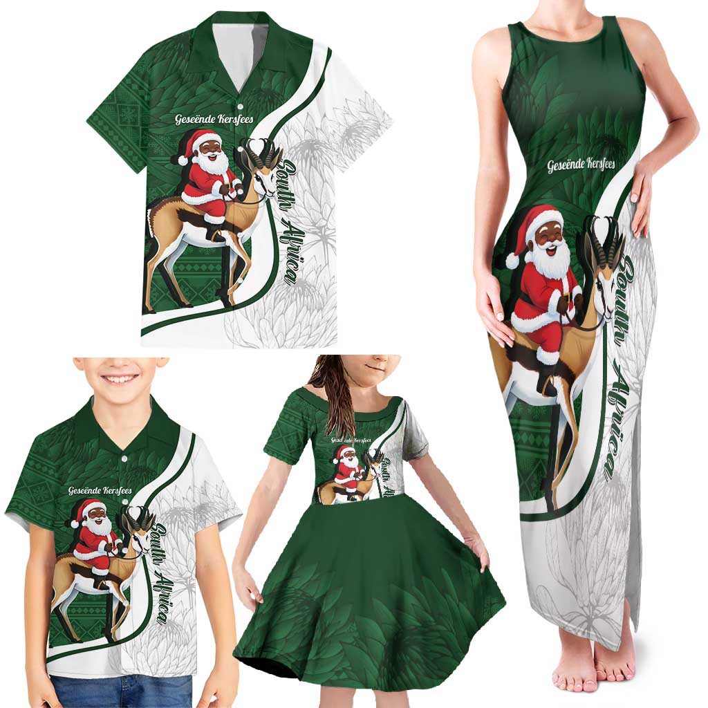 South Africa Christmas In July Family Matching Tank Maxi Dress and Hawaiian Shirt Geseende Kersfees Springbok Black Santa