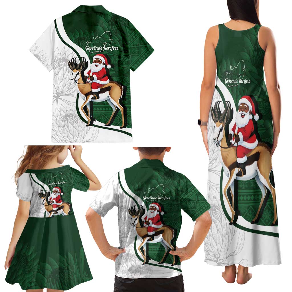 South Africa Christmas In July Family Matching Tank Maxi Dress and Hawaiian Shirt Geseende Kersfees Springbok Black Santa